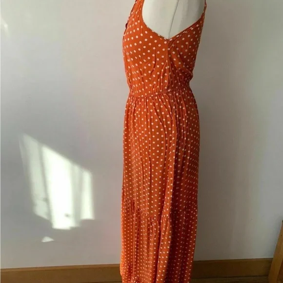 Brave Soul Skye All Over Print High Neck Maxi Polka Dot Orange Dress Size S - Picture 5 of 7